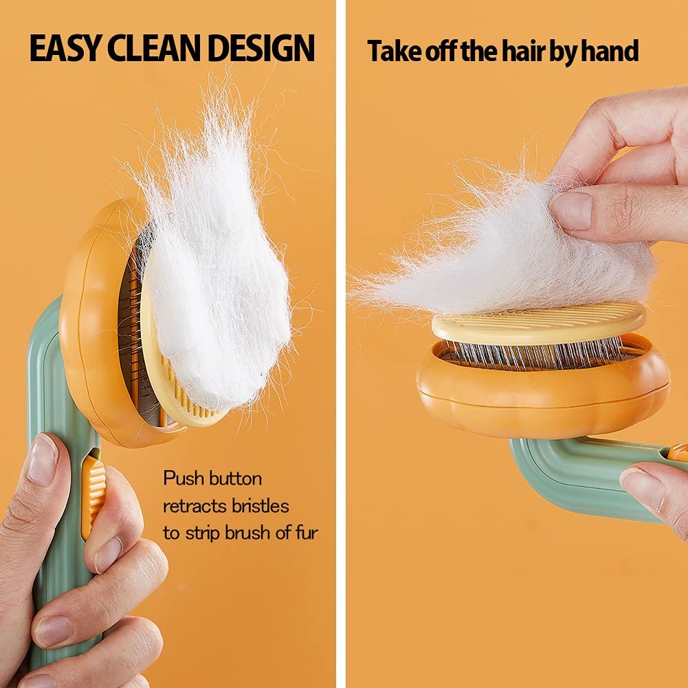 Pet Pumpkin Brush, Pet Grooming Self Cleaning Slicker Brush